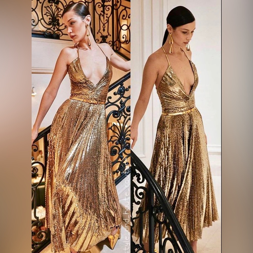RALPH LAUREN - Gold Sequin Bella Hadid Dress - Size 8 - NWT
